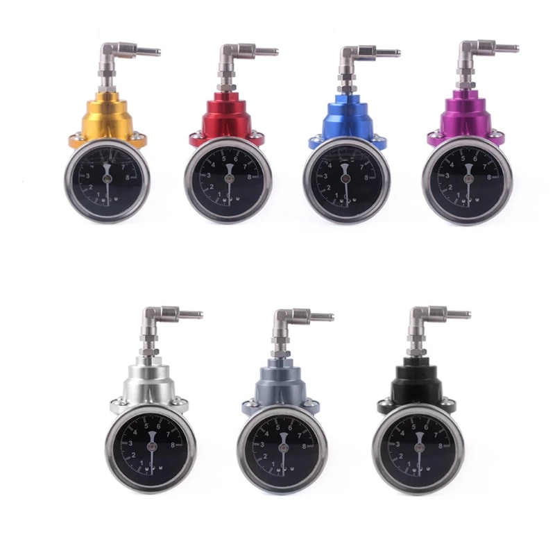 

7 Color Universal Adjustable Aluminum Fuel Pressure Regulator with Gauge Kit Black Blue Golden Gray Purple Silver Yellow
