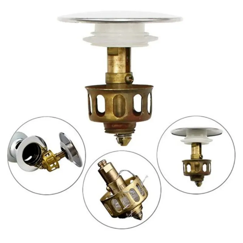 

Universal Wash Basin Bouncing Drain Filter No Overflow Pop-up Bathroom Sink Plug With Lid Kitchen Bathroom Filter