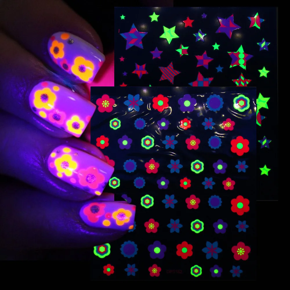 

1 Piece/set Luminous Nail Stickers Stars/flowers/geometric/bow Knot Nail Art Design Glow In The Dark Nail Decorations DP3181