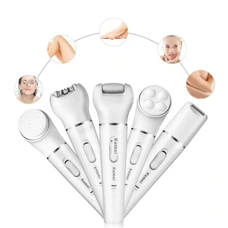 Kemei 5 In 1 Electric Epilator Lady's Painless Hair Shaver Portable Lady Eyebrow Body Nose Bikini Trimmer | Бытовая техника