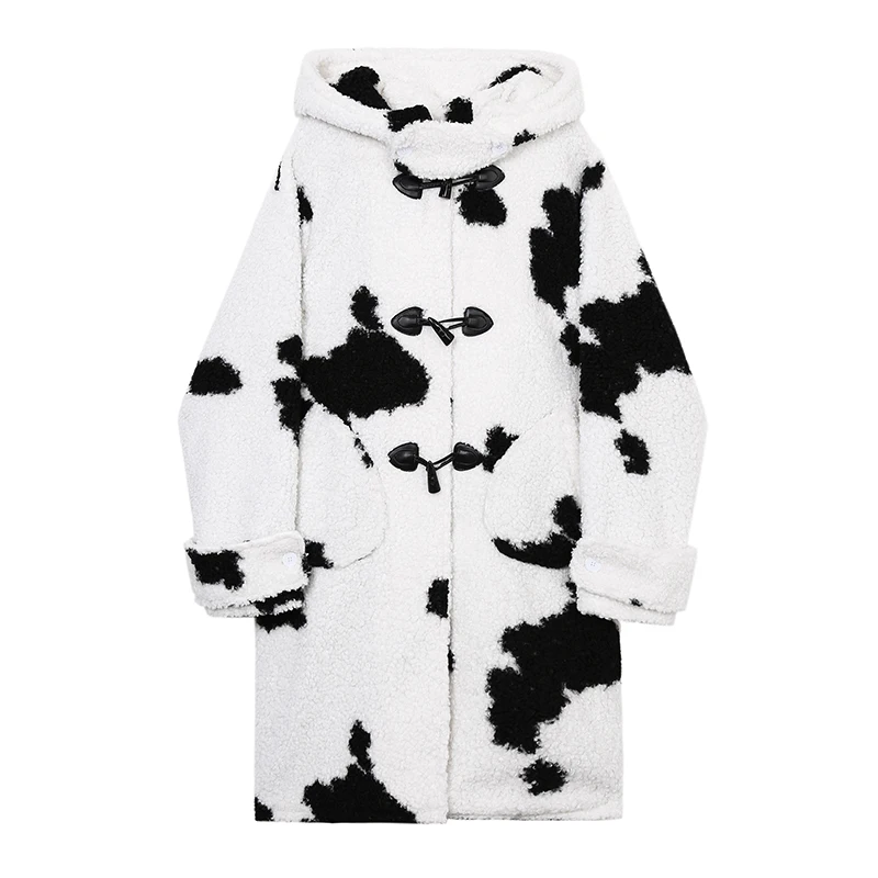 

Male Women Streetwear Vintage Loose Cloak Jacket Men Winter Warm Faux Lambswool Fur Thicken Hooded Long Trench Coat Outerwear