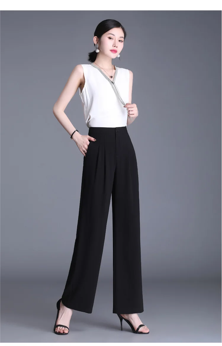 

Black Suit Pants 2021 Summer Women High Waisted Slim Casual Wide Leg Trouser Office Lady Elegant Korean Plus Size Straight Pants