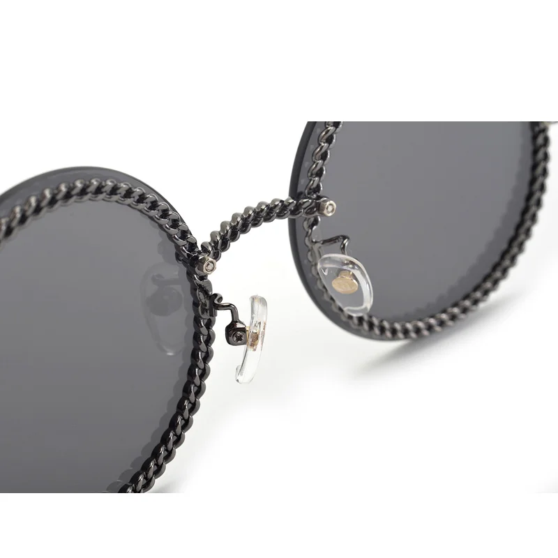 

Women Round Sunglasses Luxury Brand Designer Chain Designed Frames With Rimless Lens UV400 Female Shades Lunettes