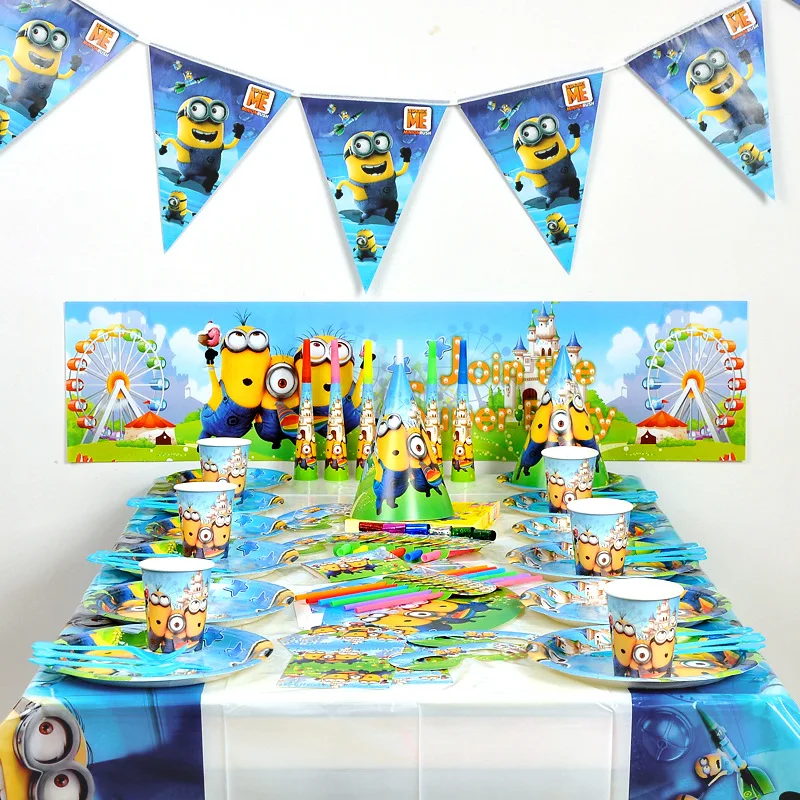 

Disney Minion Theme Decoration Party favors Plates Cup Flag Cake Topper Children Kids Birthday Party Disposable Tableware Sets