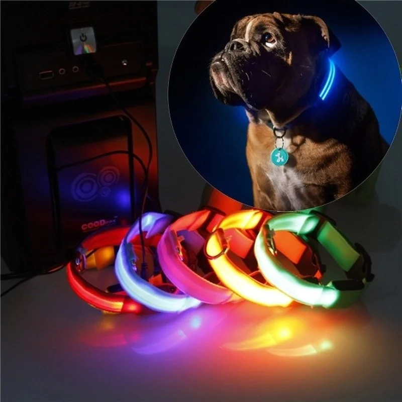 

Usb Charging Led Dog Collar Safety Led Luminous Dog Pet Light Up Collar Night Nylon Necklace Glowing Leads for Dogs Night Safety