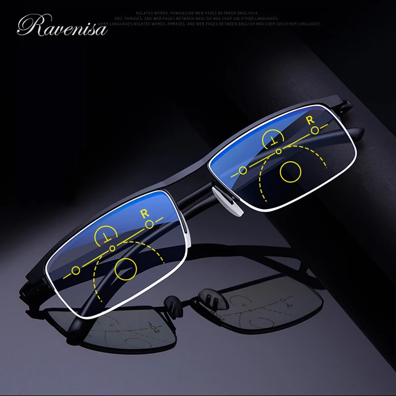 

RAVENISA 2021Fashion Progressive Multifocal Reading Glasses With Anti Blue Ray Aspherical Lens Stainless Steel TR90 Frame