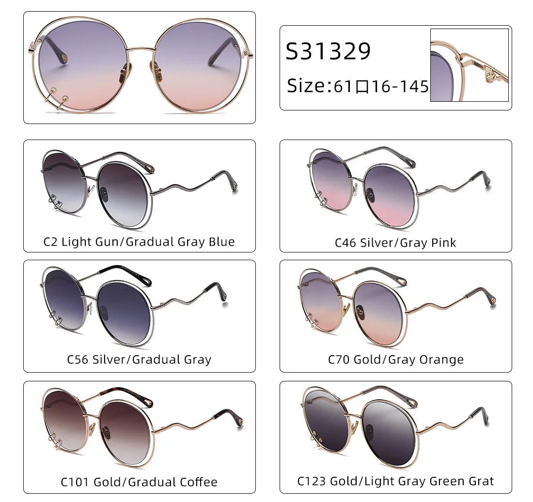 

2021 Hollow Out Gradient Sunglasses Round PC Lens Wave Leg Eyewear UV400 Anti-Glare Sun Glasses For Men Women Traveling Driving
