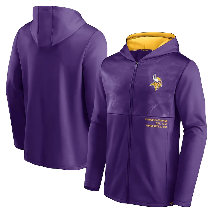 

Minnesota men Sweatshirt Vikings sports Jackets coat Fanatics Branded Defender Full-Zip American Football zip up Hoodie Jacket