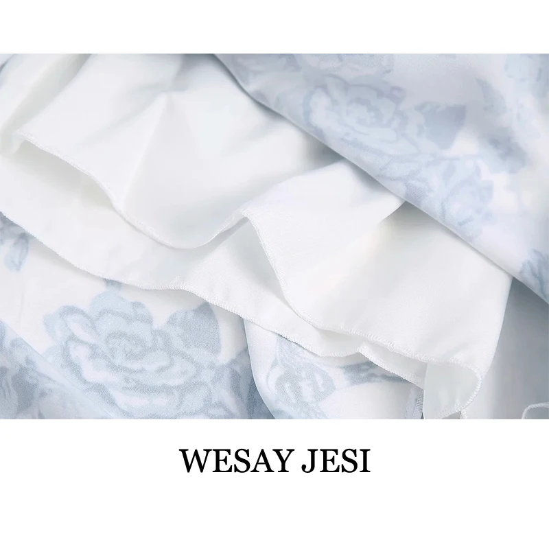 

WESAY JESI Fashion Summer Dress Woman Long Party Dresses Sleeveless Elegant Blue Floral Off Shoulder Sundress Side Split Vintage