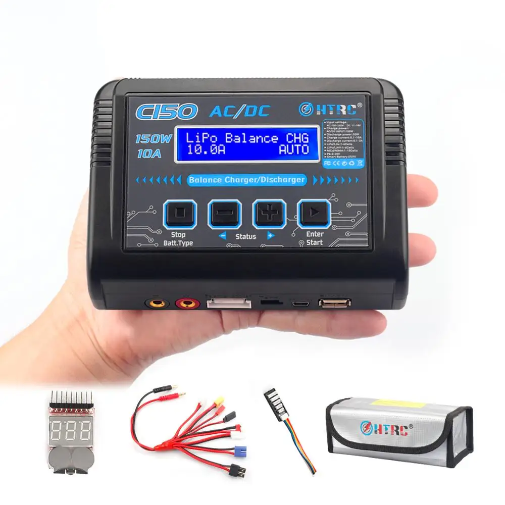 HTRC C150 зарядное устройство AC/DC 150 Вт 10A dis зарядное устройство для LiPo LiHV LiFe Lilon NiCd NiMh Pb батарея RC зарядное устройство и 8 в 1 провод