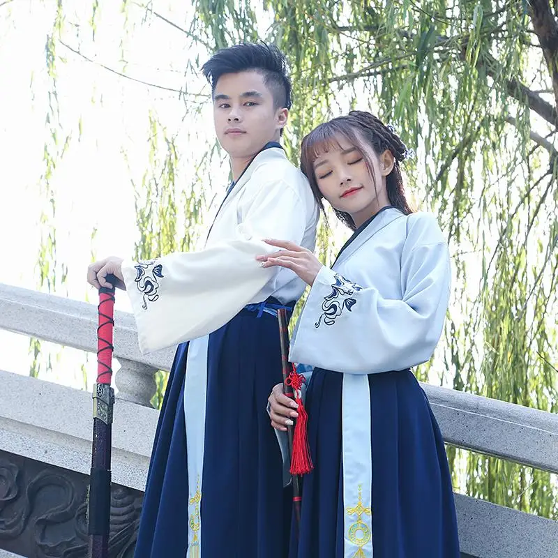 Женский традиционный красный/синий костюм Тан китайское платье для пары Древний