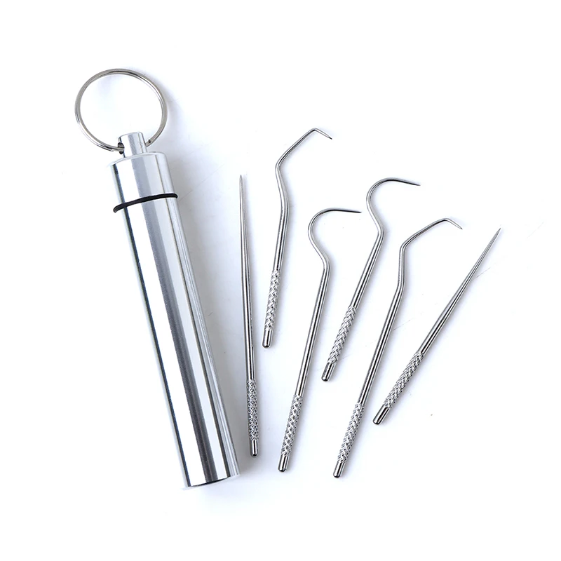 

Металлический инструмент для чистки зубов из нержавеющей стали, портативный подвесной зубочистка, прочная зубная нить, аксессуары