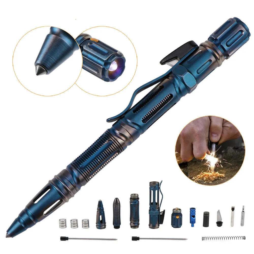

NEW 7-In-1 Outdoor EDC Multi-Function Self Defense Tactical Pen With Emergency Led Light Whistle Glass Breaker Outdoor Survival
