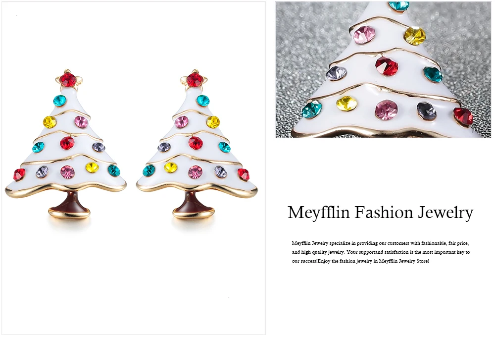 Meyfflin, новинка, серьги в форме рождественской ёлки для женщин, модные, зеленые, белые, эмалированные, Кристальные серьги-гвоздики, ювелирное изделие для женщин, brincos, подарок