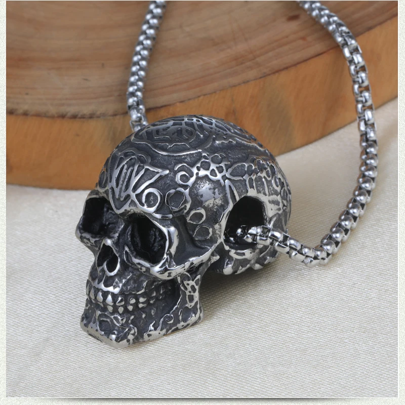 

[316L Stainless Steel] 2021 Retro Personality Skull Ghost Head Pendant Necklace Men's and Women's Necklaces Jewelry Gifts