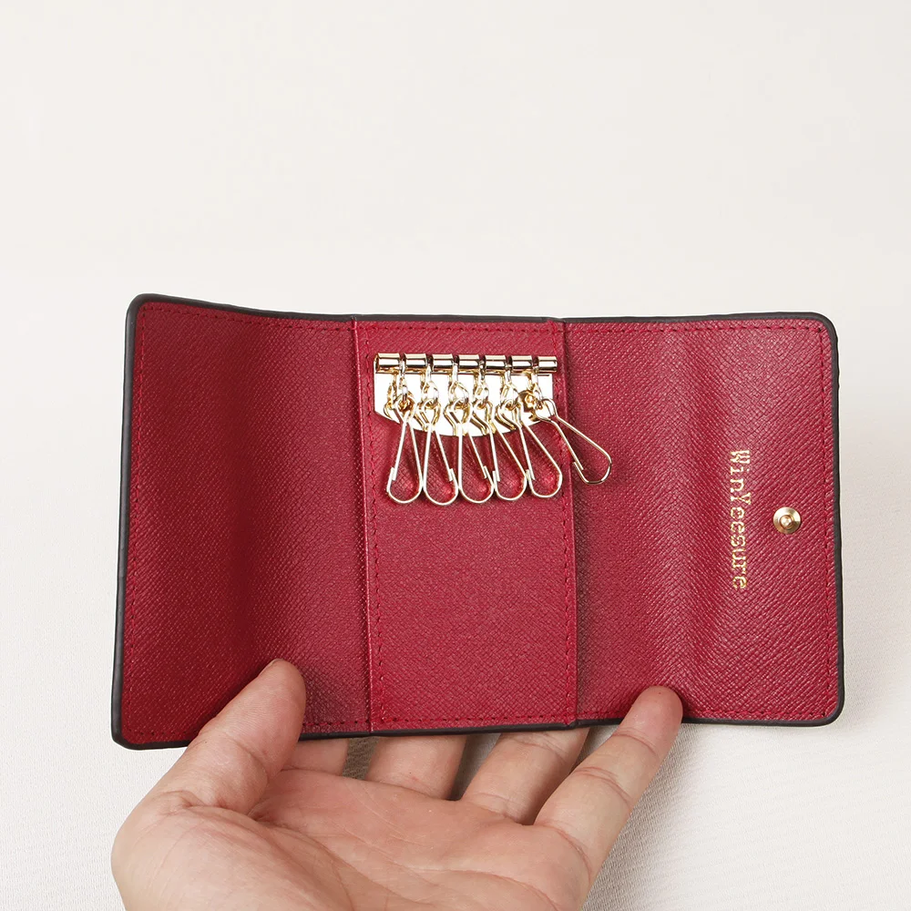 

Genuine Leather Luxury Designer Key Holder Pouch PU Leather 6 Rings Trendy Canvas Color Lining High Street Fashion Brand