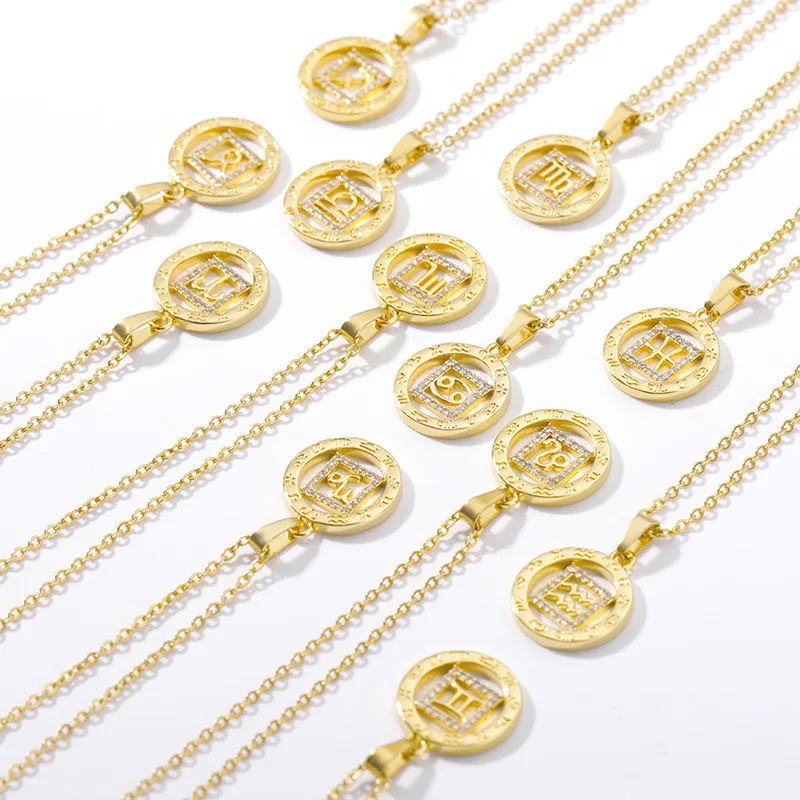 

Ladies Stainless Steel Necklace Twelve Constellation Copper Zircon Necklace Stainless Steel Chain 18K Gold Plated Jewelry