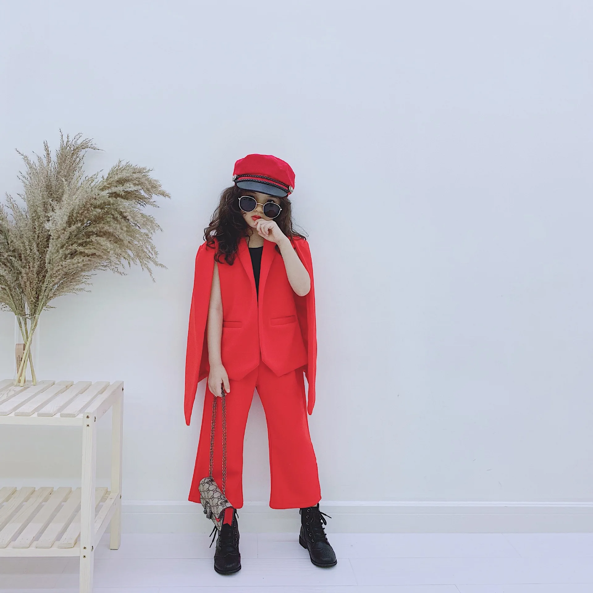 Детский костюм из двух предметов красный сетчатый для девочек на весну и осень 2019