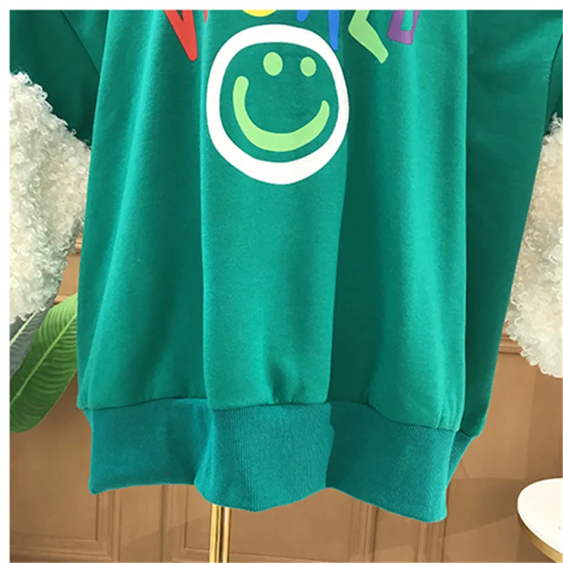 

Women Hoodies Autumn Winter Sweatshirt Fashion Print Lambswool Splice Loose Warm Pullover Long sleeve Tops Female Sweatshirts