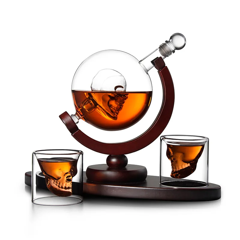 

850ml Whiskey Decanter Globe Set with Lead-free Carafe Exquisite Wood-stand and 2 Etched Globe Whisky Glass for Vodka Home Bar
