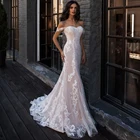 Женское свадебное платье-русалка, кружевное платье без бретелек, с цветочной аппликацией, элегантная одежда для невесты, 2022