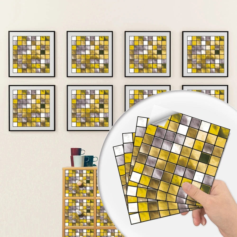 10 шт. золотисто желтая мозаичная плитка наклейка напечатанная в 2D переводе чехлы