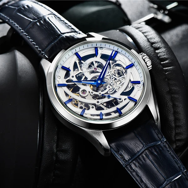 Мужские автоматические механические часы Серебряный чехол из нержавеющей стали