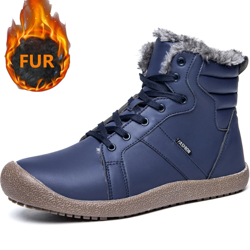 Мужские ботинки из натуральной кожи на резиновой подошве до щиколотки с мехом