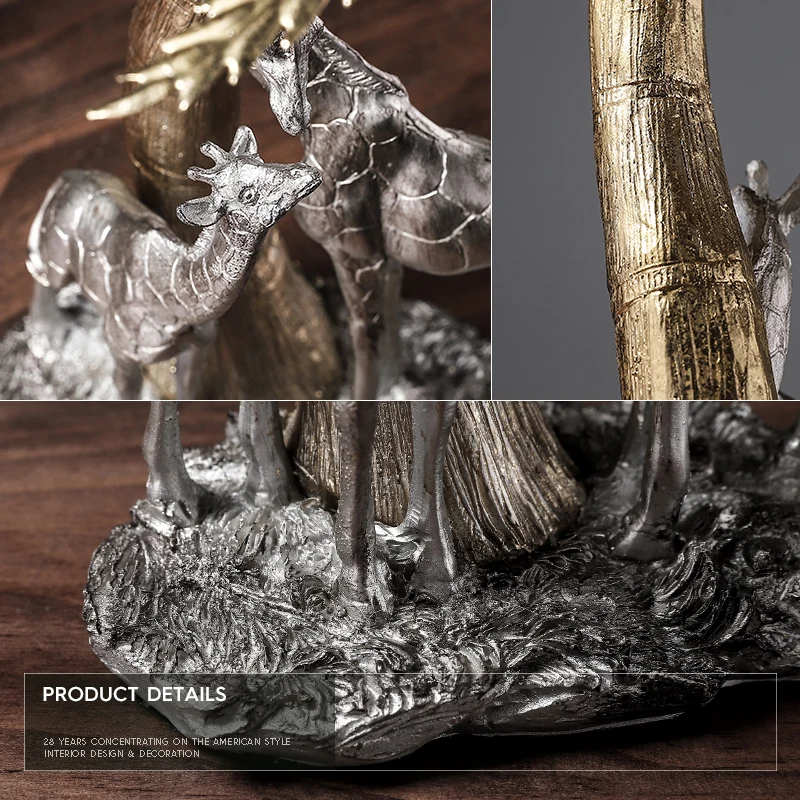 

Home Decor Crafts A Pair Of Elephants And Giraffes Playing Under The Palm Tree Sculpture Desktop Ornament Figurine Resin Statue