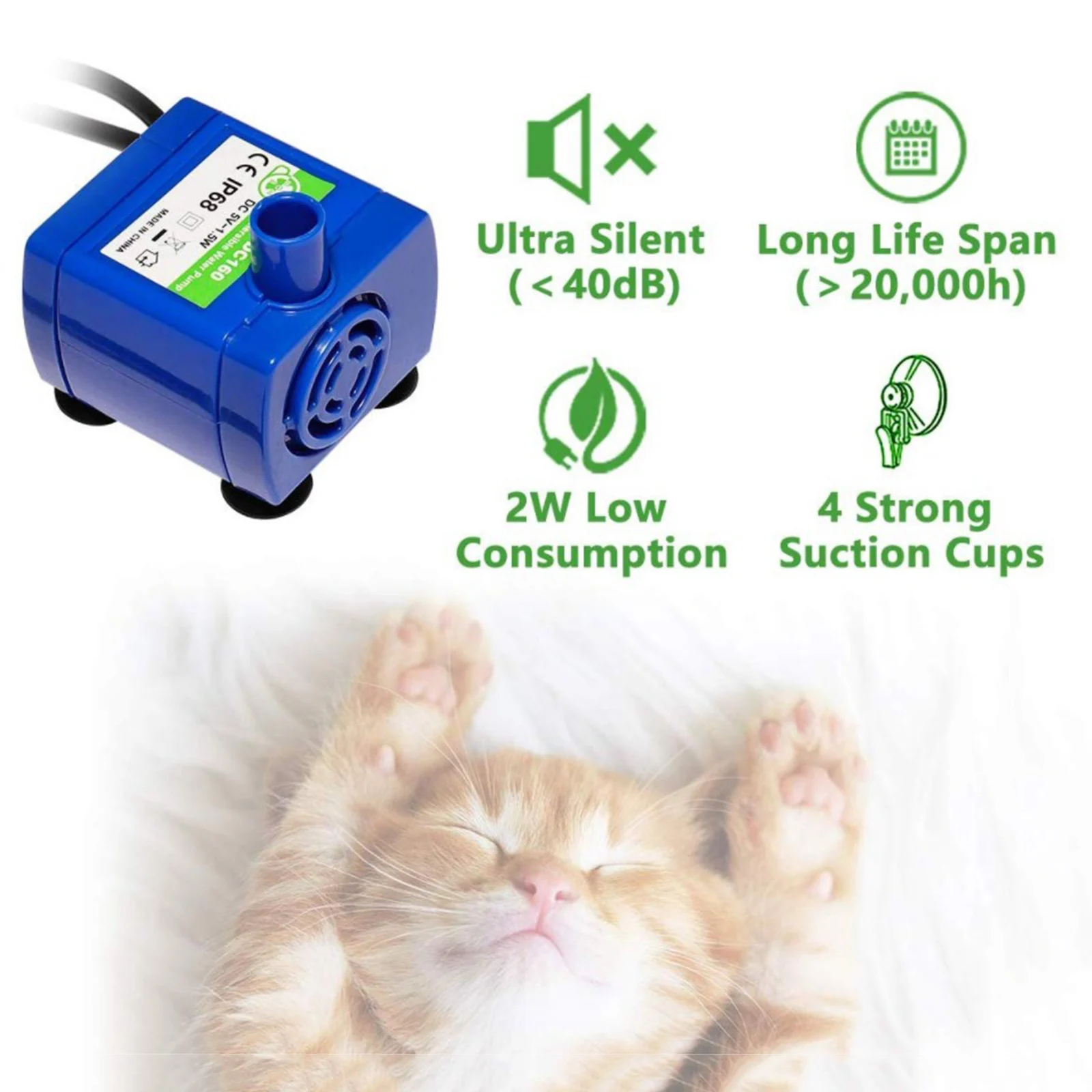 

Automatic Pet Cat Water Drinking Silenced Pump Power Adapter USB Charge