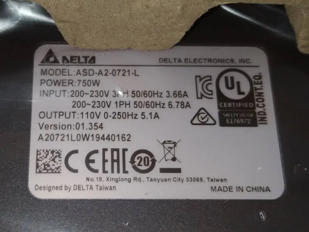 Delta 750 Вт 3000 об/мин 2 39 Нм тормоз ASD-A2-0721-L Сервопривод + ECMA-C10807SH Комплекты драйверов