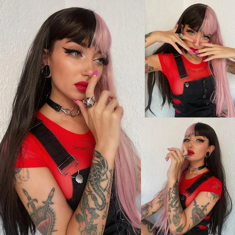 Linghang Gray and Black Wig Long Straight hair Cosplay Wig Two Tone Ombre Color Women Synthetic Hair Wigs Linghang Gray and Black Wig Long Straight hair Cosplay Wig Two Tone Ombre Color Women Synthetic Hair Wigs