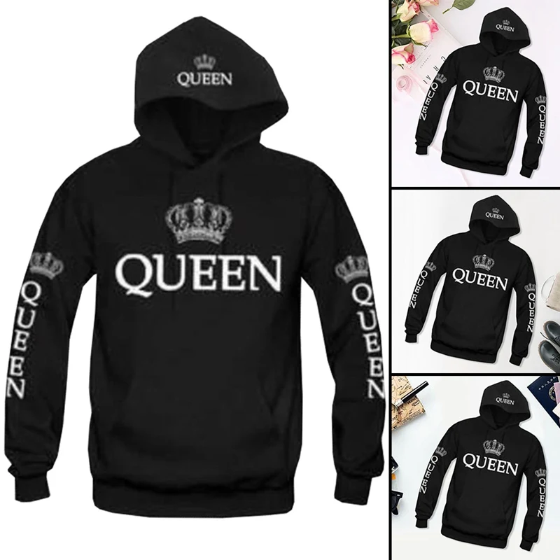 

QUEEN KING Print Hooded Long Sleeve Couple Sweatshirt Casual Sexy Fashion Women Hoodies Full Letter Hoodie