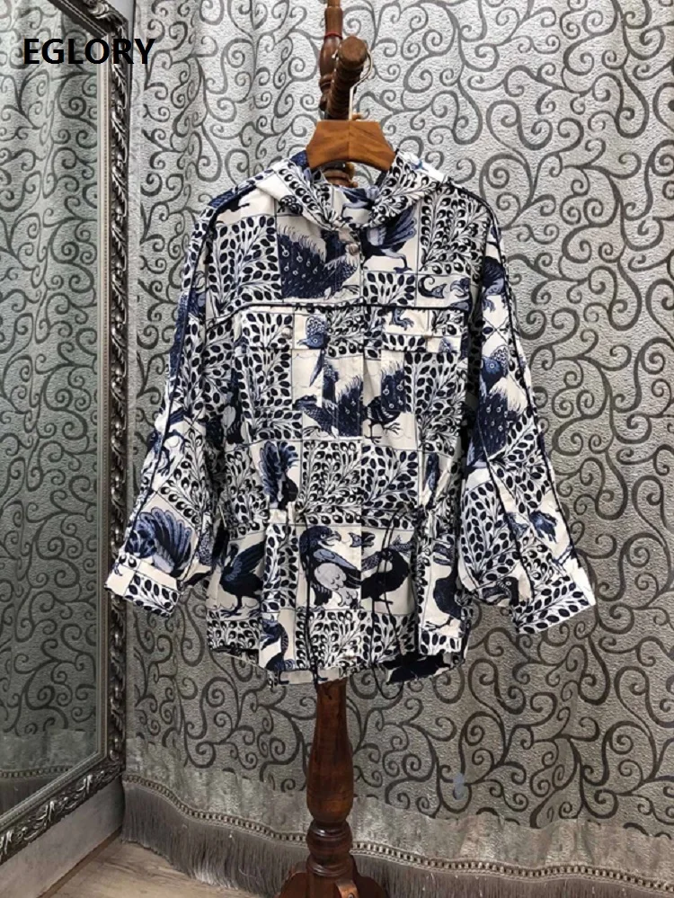 

Jackets 2020 Autumn Winter Designer Fashion Coats Hooded Women Lux Phonix Print Long Sleeve Casual Loose Coats Jackets Female