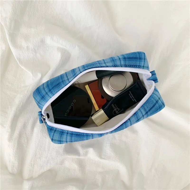 

Japan Style Plaid Cosmetic Bags Cotton Fabric Women Travel Toiletry Bag Beauty Organizer Female Portable Make Up Storage Bags