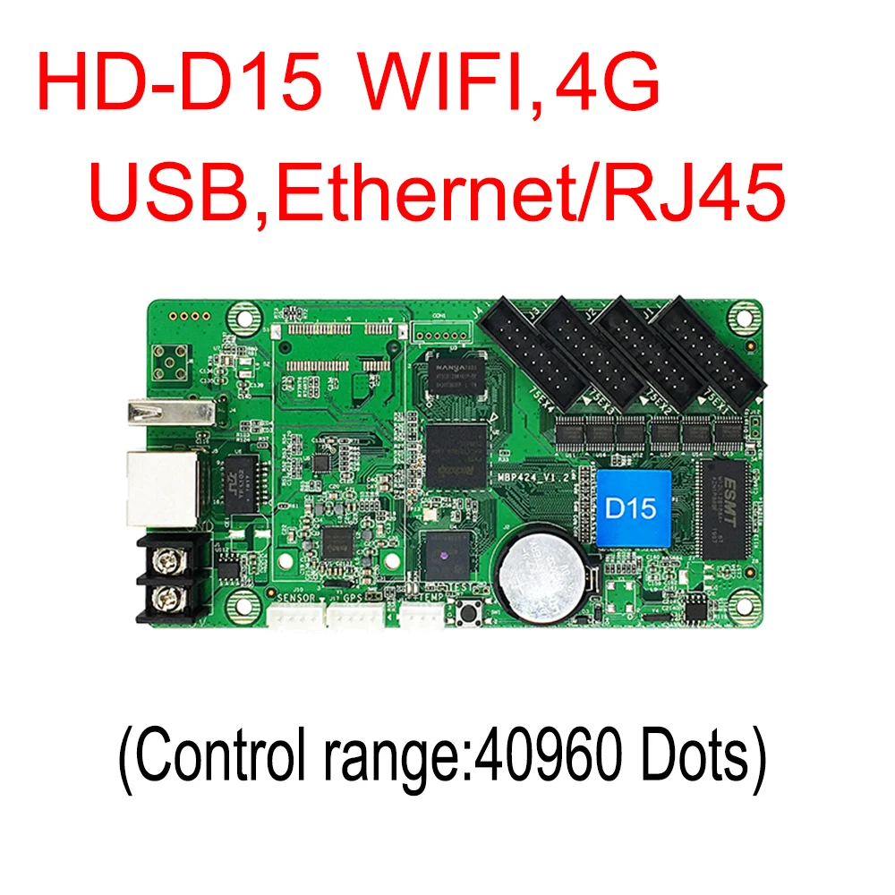 HD-D15 Small LED Display Controller With WIFI 4G USB LAN RJ45 HUB75 Full Color LED Sign LED Screen Asynchronous Control Card