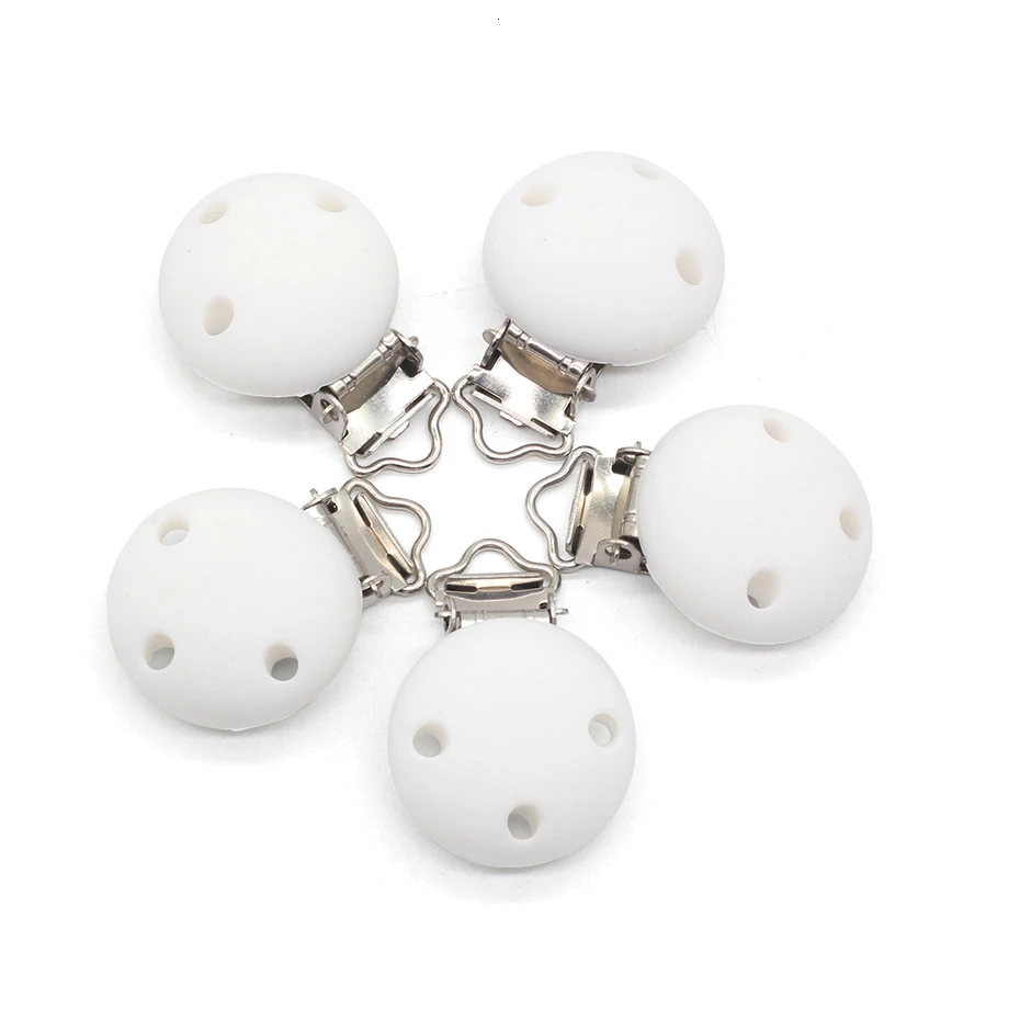 1pc white Детская Соска с зажимом, силиконовая соска, прорезыватель, держатель для соски, круглая мягкая слюнявчик, зажимы для полотенец, игрушки с пряжкой, товары для ухода за детьми, сделай сам - Цвет: 1pc white