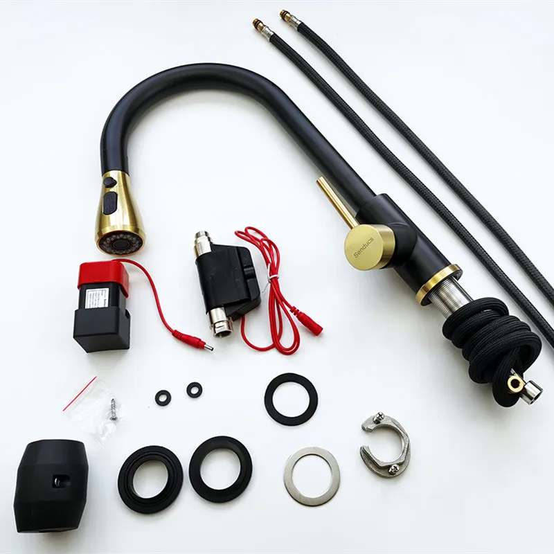 

Smart Touch Kitchen Faucets of Three Ways Sprayer Pull Out Kitchen Mixer Taps Hot Cold Black Gold Sensor Touch Kitchen Faucet