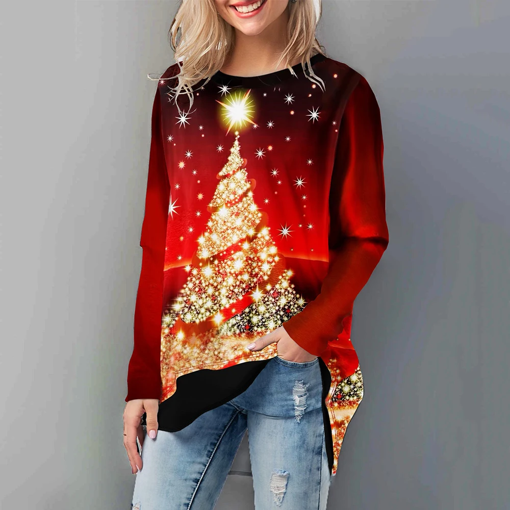 Christmas Red Рождественская футболка, женская футболка с принтом рождественской елки, женские топы, футболка, повседневные рубашки с длинным рукавом, женская футболка, camiseta mujer, D30 - Цвет: Christmas Red