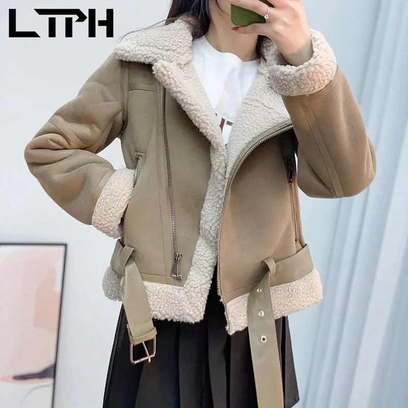 LTPH high quality winter coat women thick warm faux leather jacket suede leather compound lambwool loose casual outwear 2021 new