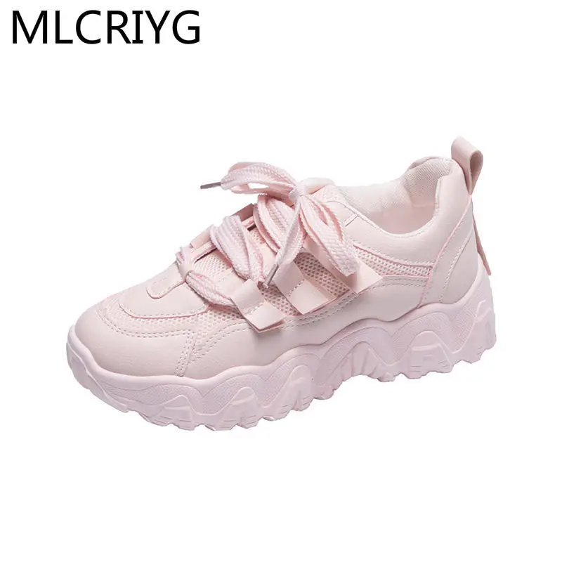 

2021 Fashion Women's Shoes Solid Color Mesh Lace-up Non-slip Sneakers Women's Comfortable Breathable Wear-resistant Casual Shoes