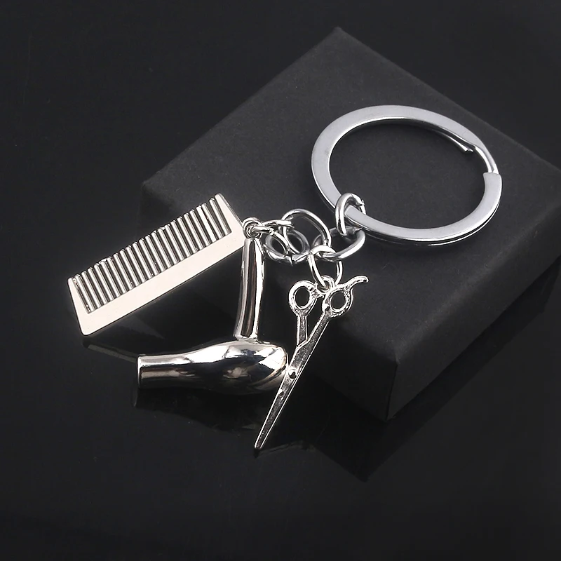 

Hairdresser Washing Cutting Blowing Tools Keychain Fashion Alloy Keyring For Man Women Keyholder Accessorie