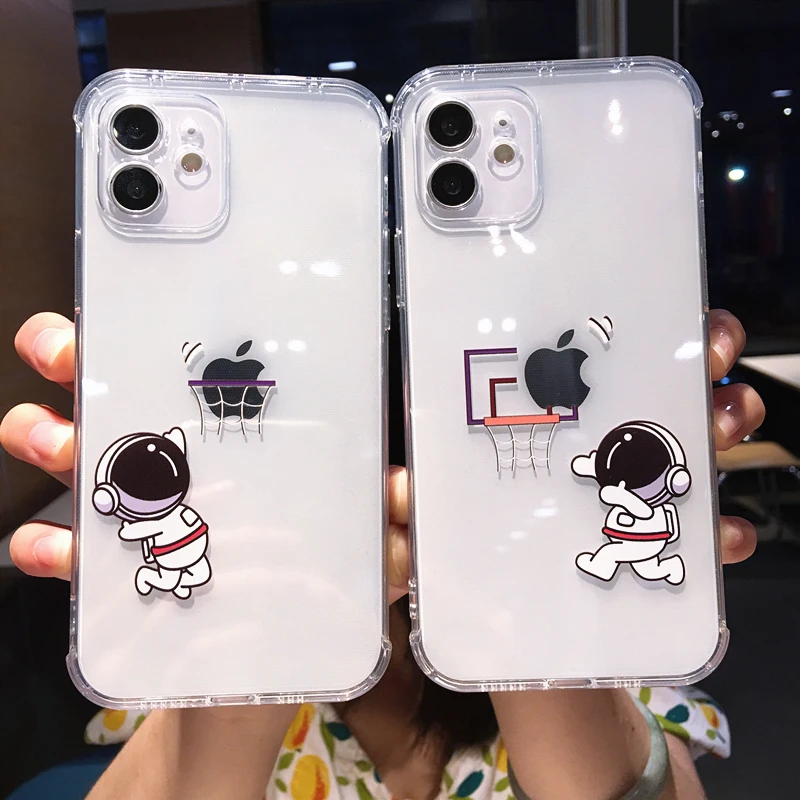 

Cute Cartoon Astronaut Clear Phone Case For iPhone 13 Pro Max 12 Mini 11 X XS XR 7 8 Plus Transparent Soft TPU Shockproof Cover