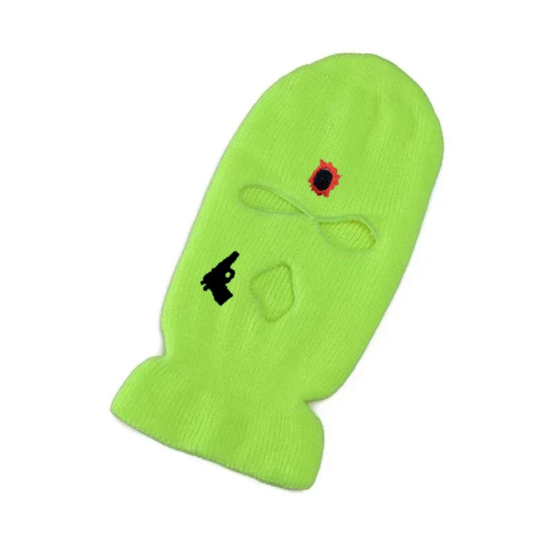 

Embroidery Gun Pistol Balaclava Ski Face Mask Full Face Cover Ski Mask Double Thermal Knitted Hat for Winter Outdoor Sports Men