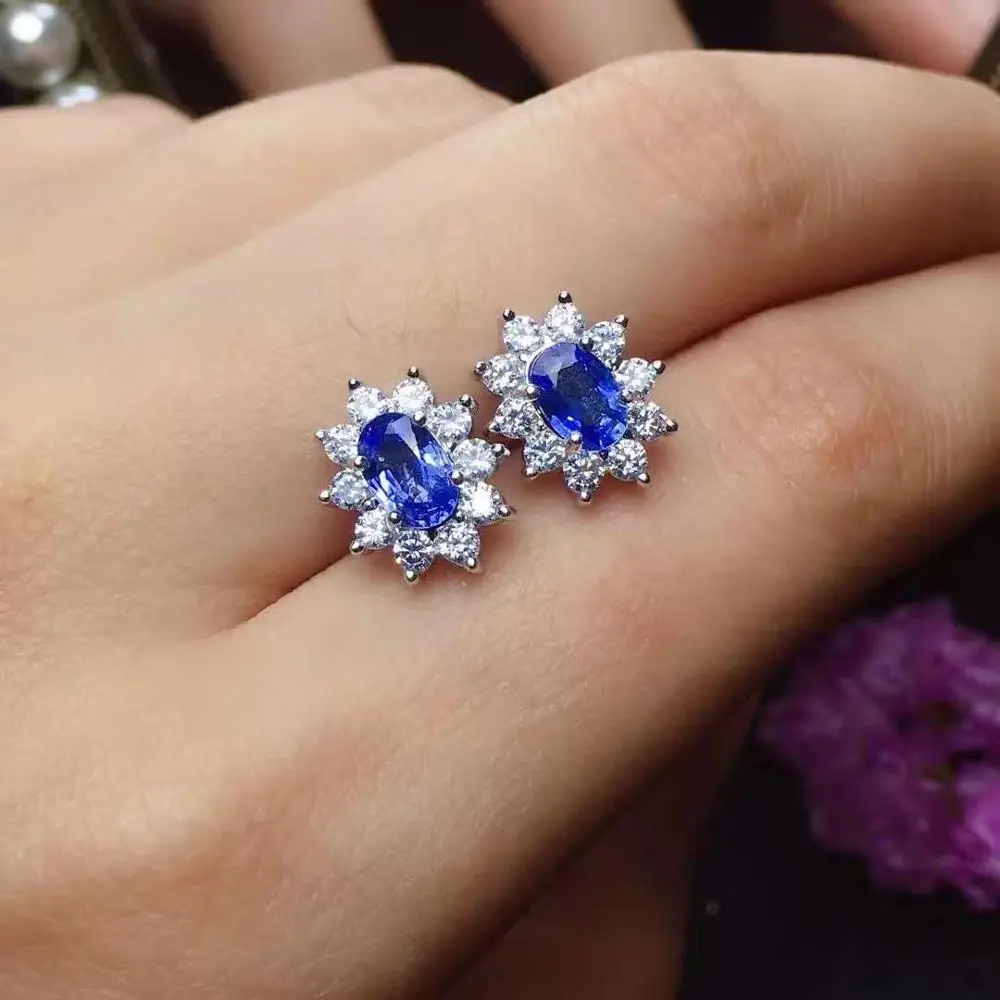 Natural And Real Blue Sapphire Earrings 925 Sterling Silver for Women Wedding Engagement | Украшения и аксессуары