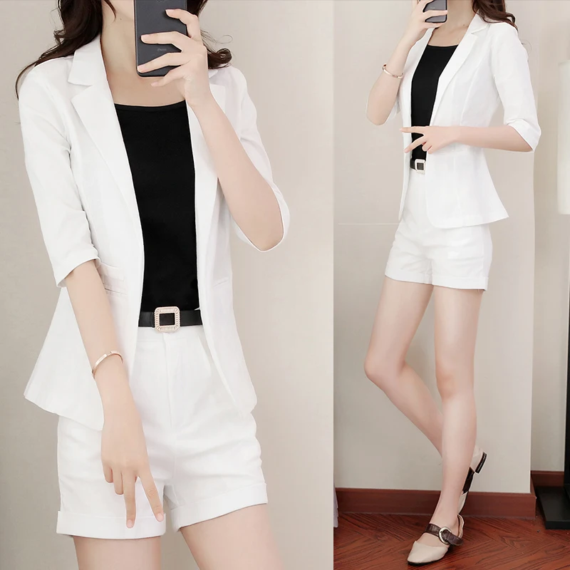 

Women's suit 2020 summer new temperament shorts two-piece set was thin and casual Korean cotton and linen suit