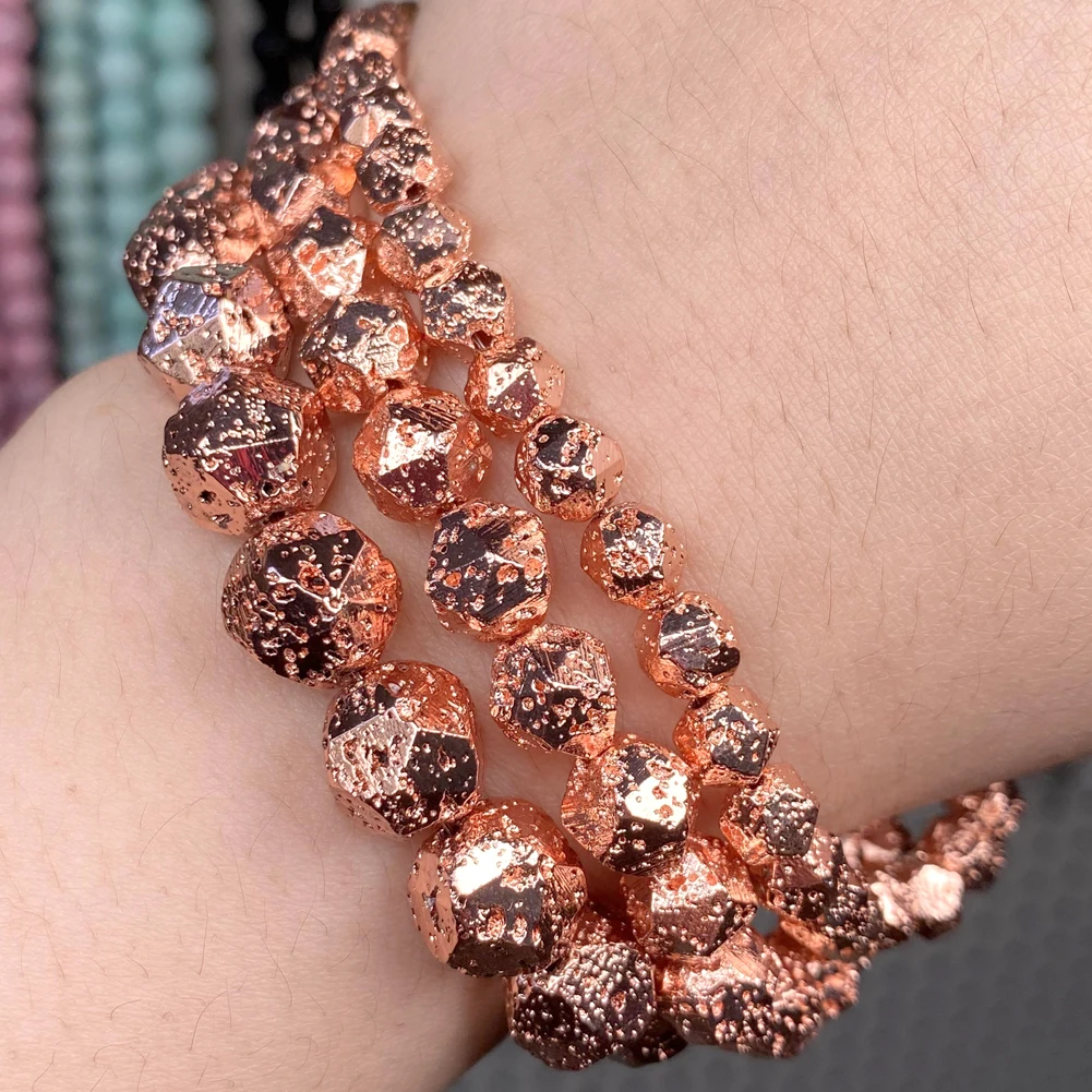 Бусины-разделители из гематита и вулканического камня цвета розового золота