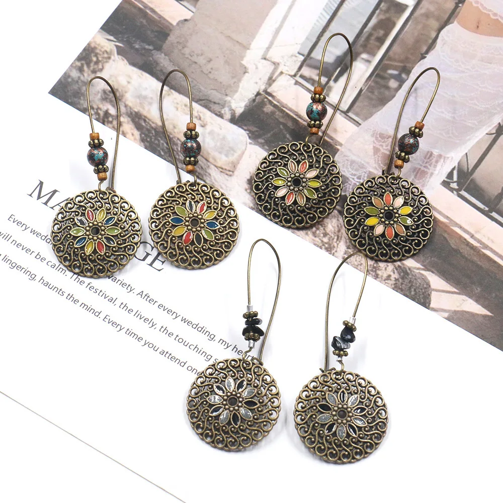 Богемные модные крупные серьги с перфорацией в национальном стиле женские