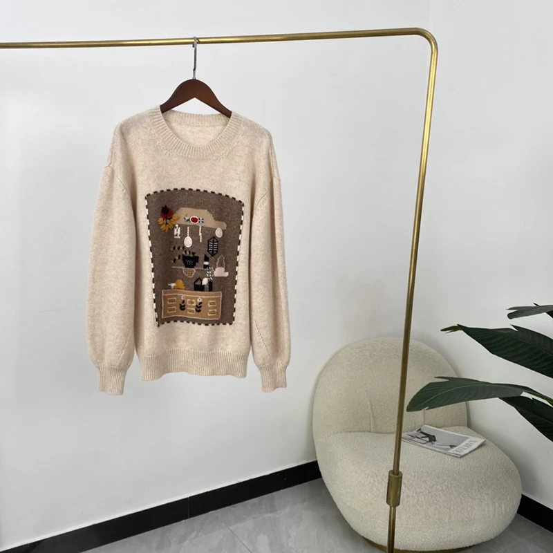 

Женские свитера 2021 осень зима в английском стиле мультяшный Fowerpot крючок с длинным рукавом кашемировая трикотажная одежда