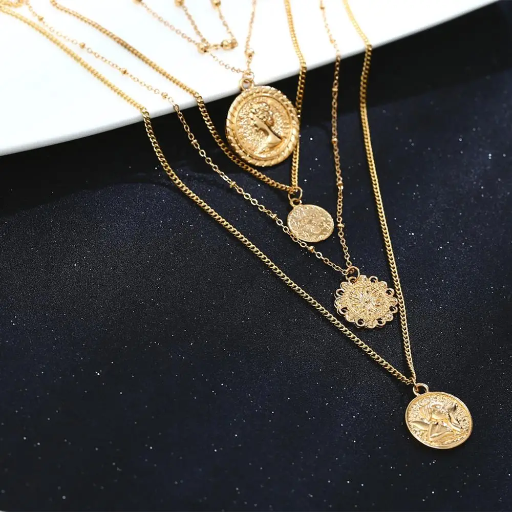 Ingesight. Z Boho 5 многослойная длинная Регулируемая цепочка 4 кулон колье ожерелье Мода Монета Руна королева ювелирные изделия женский подарок